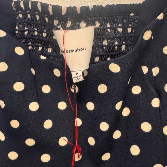 Reformation Navy and White Polka Dot Maxi Bellarose Dress Size 6 - Picture 2 of 4